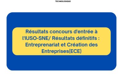 Concours IUSO-SNE/ Résultats définitifs : Entreprenariat et Création des Entreprises(ECE)